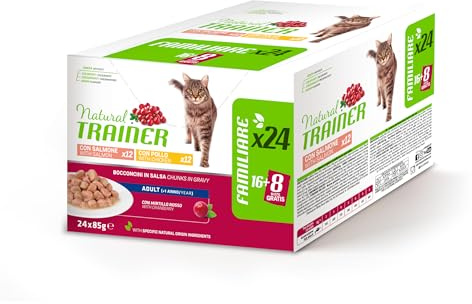 Trainer Natural Cibo Umido per Gatti Adulti - Multipack Pollo & Salmone - 24 x 85 g