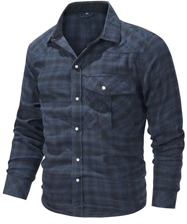 Mr.Stream Herren Kariert Flanellhemd Langarm Western Cowboy Vintage Pearl Druckknöpfe Arbeitshemd Freizeithemden Mit Brusttasche 3266 Blue L