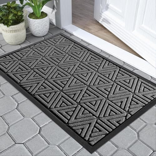 Yimobra Door Mat Outdoor Entrance, Heavy Duty Durable Front Welcome matt for Outside Home Entry, Doormat for Back Patio Floor Porch Garage Office, Low Profile, Easy Clean, Waterproof, 92 x 61 cm, Grey