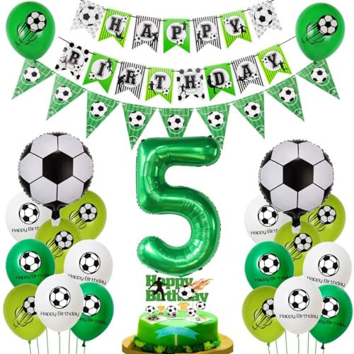 Fussball 5 Jahre Junge Geburtstag Deko, Luftballon 5. Geburtstag Grün, Fußball 5. Luftballon ,Fußball 5 Deko, 5. Tortendeko, Ballon 5. Junge