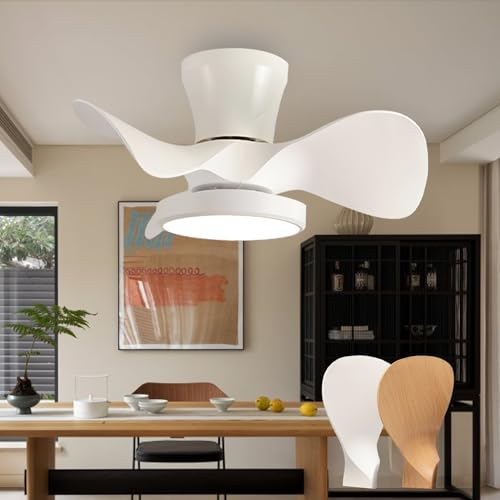 Fachae Blanco Pequeño Lampara Ventilador Techo Reversible Silencioso DC Ventilador De Techo Con Luz Regulable Memoria Dormitorio Ventilador Techo Luz Con Mando A Distancia Timer 6 Velocidades-White