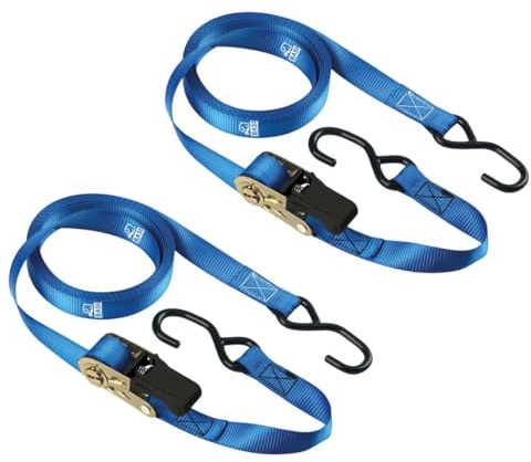 BASI | 2er Set Spanngurte mit Ratsche und S-Haken | 250 KG Zurrkraft | Zurrgurte blau | Länge 500 cm x Breite 2,5 cm | Ladungssicherung Transportsicherung | Ratschengurt TÜV geprüft | 2 Stück