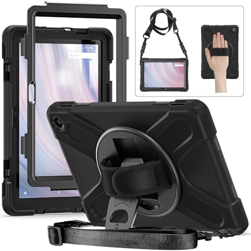 YHFZR Case Rotating Three Layer Armor Shockproof Rugged Protective Cover for All-New Amazon Fire HD 10 Tablet (13th Generation, 2023 Release) 10.1 with Kickstand, Black