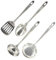 Fackelmann 9908950 Ensemble de 4 ustensiles de cuisine en inox, louche de cuisine, cuillère de service, écumoire, spatule de cuisine, Acier inoxydable, 32,1 x 7,9 x 3 cm