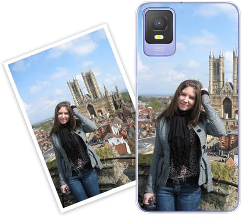 Sunrive Personalizzate Cover compatibile con TCL 403 personalizzabile con Foto Testi Frase Logo Disegni e Grafiche Personalizzata, assorbimento degli urti morbido TPU trasparente