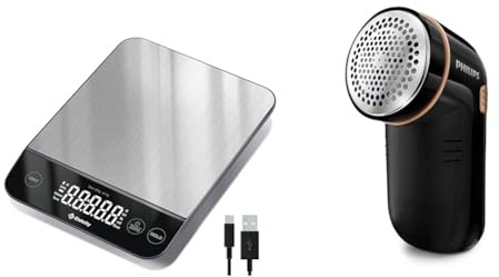 Etekcity 10kg Digital Kitchen Scales,Waterproof, USB Rechargeable Food Scales with LED Display & PHILIPS Fabric Shaver, Black, Pack of 1