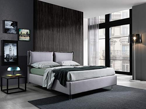 Letti Per IT - Letto Text Matrimoniale con Box Contenitore Misure 160x190, Rivestimenti SFODERABILI Tessuto Ecopelle Microfibra, Piedini h8