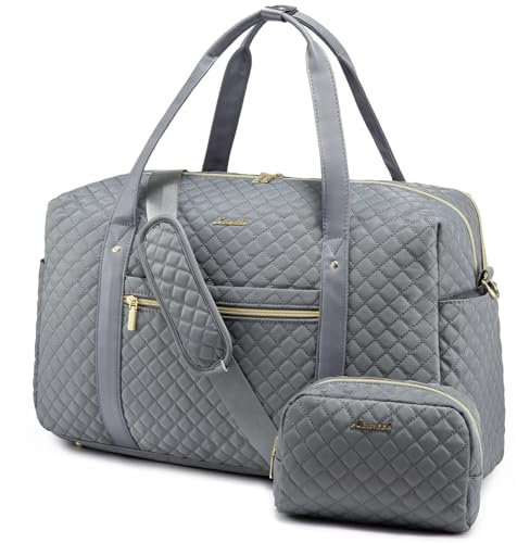 LOVEVOOK Travel Duffle Bag for Women, Weekender Overnight Bags with Trolley Sleeve, Large Waterproof Ladies Holdall for Hospital Maternity, Hand Luggage Womens, Grey