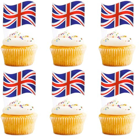 Blumomon 30Pcs UK Flags Cupcake Toppers The British Flag Cupcake Toppers UK Flags Cupcake Decoration Pick National Celebration Party Birthday Party Cake Decoration Supplies