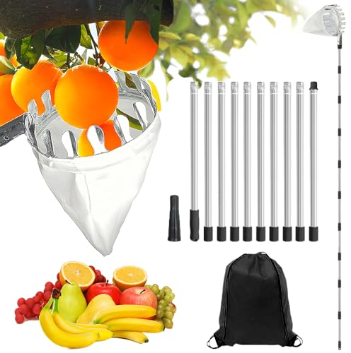 Raccogli Frutta da Albero,4M Raccogli Frutta Telescopico,Raccoglitore di Frutta Fatto in Acciaio Inossidabile,Con Sacchetto di Cotone,Adatto per Mele,Agrumi e Ciliegie