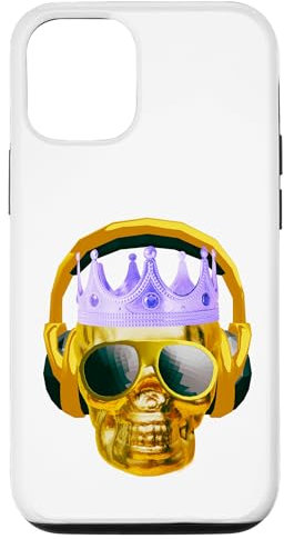 Hülle für iPhone 14 Pro Gold Skull DJ Kopfhörer Music Festival Fun Rave, Kinder Erwachsene