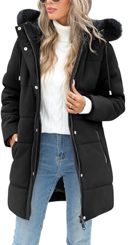 RITOSTA Damen Wintermantel Lang Steppmantel mit Kapuze Winterjacke Warm Parka Damen-Jacken Puffer Mantel Winter Hooded Jacket Kapuzenjacke Winterparka mit Taschen