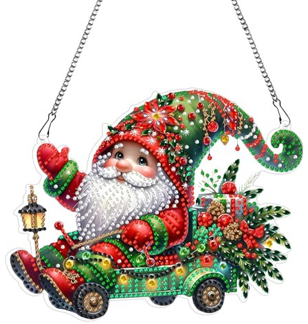 CXINLky DIY Diamond Art Painting Anhänger mit Kette, Diamant Painting Weihnachten Zwerg Bilder, 5D Diamond Malerei Wandbehang Kits für Fenster Wand Eingang Garten Decor-01-Zwerg