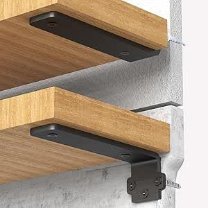 TINIFO 2 Pièces Équerre Support Étagère Murale 25 cm, Supports d'Angle Robustes avec Fixation Invisible, Capacité de Charge 75 kg, Fixation Murale pour Étagères Lourd, Couleur Noire