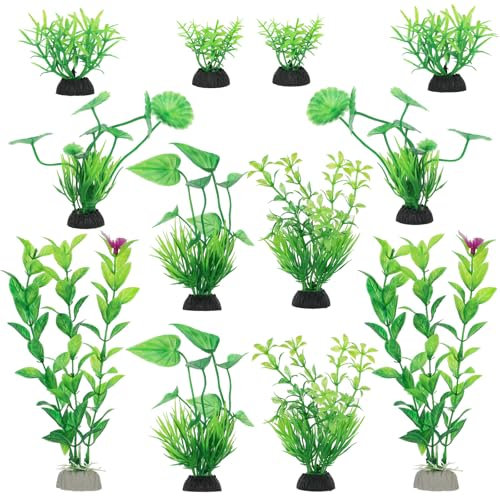 Hariendny 12 Pcs Fish Tank Plants Fish Tank Accessories Aquarium Decor Green Plants Green Fish Tank Decorations Plastic Plants Artificial Aquarium Decorations Fish Tank Decor Aquarium Ornaments