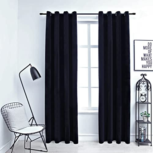 Brokky Verdunkelungsvorhänge mit Ösen 2 STK. Samt Schwarz 140x225 cm Deckenschiene Vorhang Dicke VorhäNge KäLteschutz