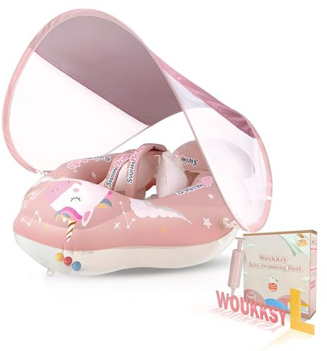 Woukksy Bouée Bébé (Bouee Bebe)-Anneau de Natation Bébé avec Toilette Solaire SPF50+ Détachable,Flotteur Anti-Bascule Équilibré pour Nourrissons et Enfants de 6 à 36 Mois
