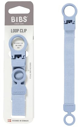 BIBS Loop Schnullerkette – Schnullerband mit Silikon - Für Babys ab 0 Jahren - Praktische Einhandbedienung - Kompatibel mit BIBS Schnullern & Anderen Marken - Maschinenwaschbar, BPA-Frei - Dusty Blue