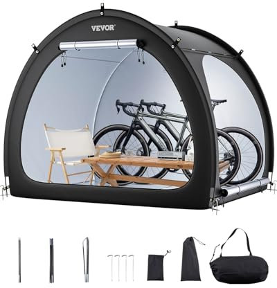 VEVOR Abri à Vélo pour 4-5 Vélos Tente de Rangement Spacieuse Étanche Forme d'Éventail, Fenêtre Ventilée, Poteaux en Fibre de Verre, Double Porte, Double Fermeture Éclair, Tissu Oxford, pour Extérieur
