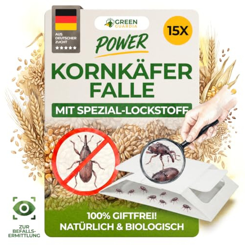 GREEN GUARDIA Trappola per il coleottero con speciale materiale adesivo – 15 trappole per coleotteri – ecologiche combattere i coleotteri del grano, trappola senza sostanze chimiche con forte