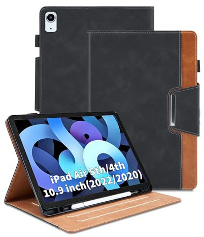 Custodia per iPad Air 5a/4a generazione da 10,9 pollici (2022/2020), in pelle PU, funzione di supporto, supporto di visualizzazione multi-angolo, custodia business con tasca per iPad Air 5 Gen/Air