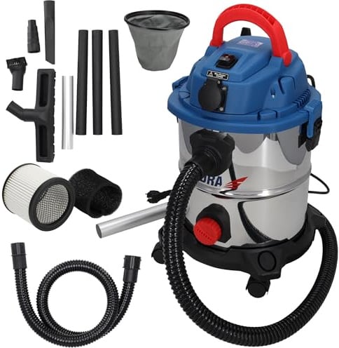 Dedra Nass-/Trockensauger, 1600 W, 5 in 1 - Gips, Asche, Trockenbetrieb, Nassbetrieb, Gebläse, Rüttelfilter, 2,5 m Saugschlauch, 3,5m Netzkabels, 20l Edelstahlbehälter