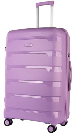 JLY 28inch Large Suitcase, Lightweight PP Hard Shell, Mauve Lilac | Checked Luggage with Combination Lock, USB Port, 360° Double Spinner Wheels for Long Holidays and Family Travel