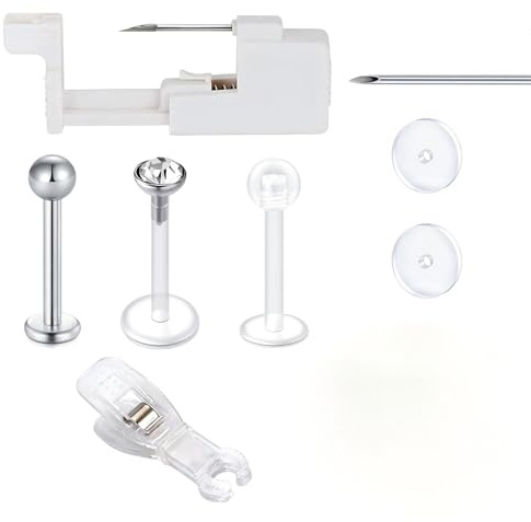 AceFun Bauchnabelpiercing Nippelpiercing lippenpiercing Zungenpiercing Pistole Kit Set selber stechen für alle Piercings Körperpiercings,13G 14G Piercing Nadeln für Ohr Nase Septum Augenbraue Smiley