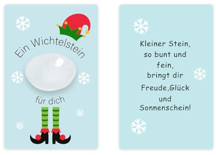 Wichtelstein Wichtel Zubehör, Glücksstein mit Karte, Wichtelgeschenk Mitgebselstein, Wichtel Glücksbringer für Kinder Adventskalender Geschenk Weihnachten Kindergarten Schule (2-3 cm, Weiß)