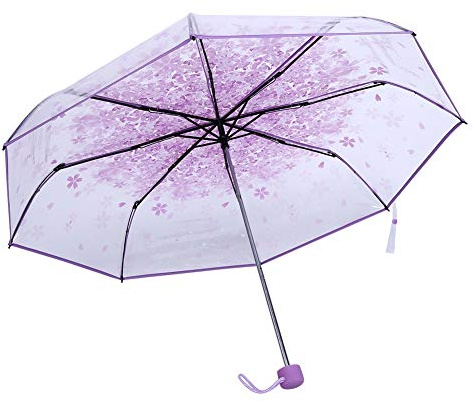 BuyWeek Parapluie transparent, motif fleurs de cerisier, parapluie de poche transparent, parapluie pliable pour mariage, décoration de mode (violet clair)