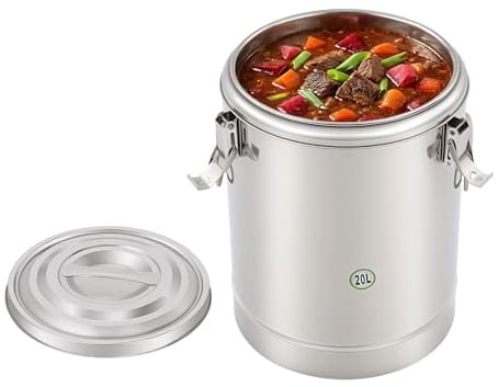Transport Thermobehälter für Essen, 10/20/30L Gastro Warmhaltebehälter Isolierter Edelstahl Thermobox Hält Essen 12h Kalt & Warm, Versiegelter Eimer mit Deckel für Nudeln, Suppe (29.5x29.5x38cm 20L)