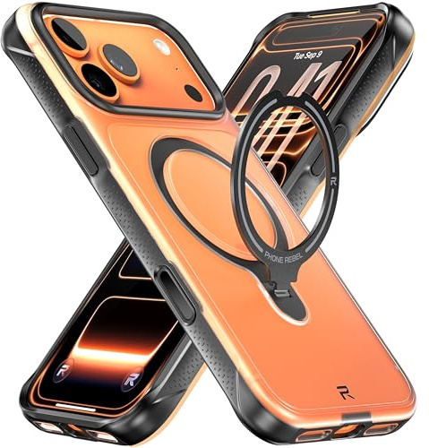 REBEL Semi-Clear Case for iPhone 17 Pro Max 6.9” [Frosted Series Gen7] Strong MagSafe Compatible, Grippy Sides, Built-in Metal Kickstand, Translucent Matte, Protective Frameless Cover, 2025 Phone