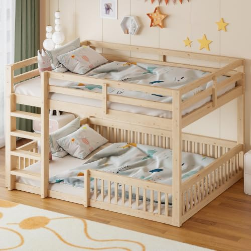 BTM Kinder Etagenbett 160 x 200cm Jugendbett mit Rausfallschutz, Stockbett für 2 Kinder Natürlich, ohne Matratze