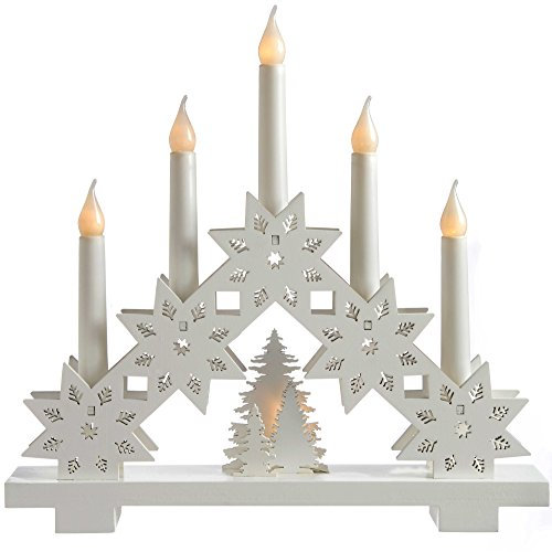 WeRChristmas Pre-Lit Candle Bridge Arch Table Decoration, Wood, 32 cm - White