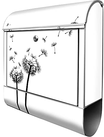 banjado® Design Briefkasten mit Pusteblume 2 38,5x46,5x13cm & 2 Schlüssel - Briefkasten Stahl Silber mit Zeitungsfach pulverbeschichtet - Postkasten A4 Einwurf inkl. Montagematerial