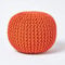 Homescapes Pouf Strickpouf rundes Bodenkissen, Sitzpouf 35 x 40 cm, gepolsterter Sitzhocker, Sitzpuff/Puff mit grob gestricktem Bezug aus 100% Baumwolle, Strickpuff, orange