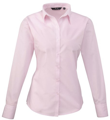 Premier Womens/Ladies Poplin Long Sleeve Blouse/Plain Work Shirt (8) (Pink)