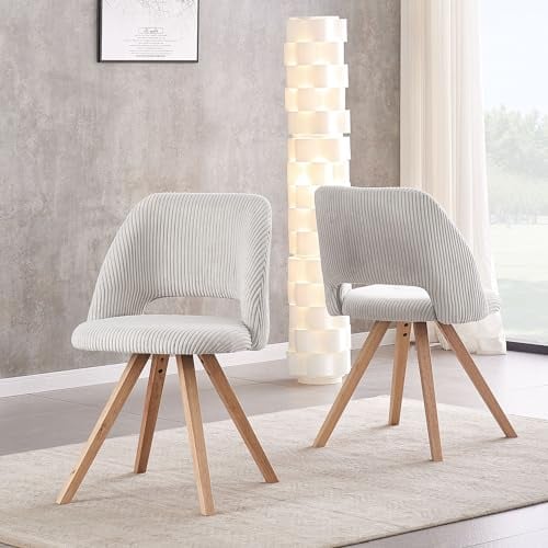 B&D home® Esszimmerstühle Mary 2er Set – Polsterstühle aus Cordstoff in Grau, ergonomische Sitzschale, Holzbeine Natur, modern-Landhaus Design für Küche, Esszimmer & Wohnzimmer