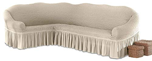 My Palace Beatrice elastischer Ecksofabezug mit Anti-rutsch Schaumstoffankern L-Form Sofahusse Eckcouch Cover Sofa Überwurf Spannbezug, Creme