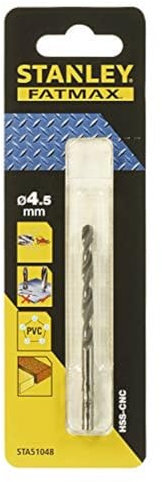 STANLEY STA51048-QZ FatMax Foret à métal HSS-CNC High-Tech Bullet (y compris pour bois, PVC, 4,5 mm de diamètre, 80 mm de longueur totale, 1 pièce), noir/jaune