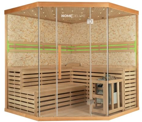 Home Deluxe – Sauna tradizionale – Skyline XL Big muro in pietra artificiale – Legno di abete – Dimensioni: 200 x 200 x 210 cm – Accessori inclusi