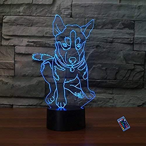 YTDZLTD Optische Täuschung 3D Husky Hund Nacht Licht 16 Farben Andern Sich Fernbedienung USB-Strom Touch Schalter Dekor Lampe LED Lampe Tisch Kinder Brithday weihnachten Geschenk