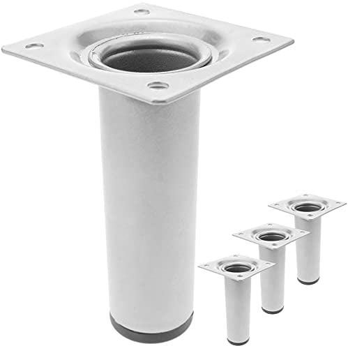 PrimeMatik - Pieds de Table Rond pour Meubles et Bureau en Acier Gris 10cm 4-Pack