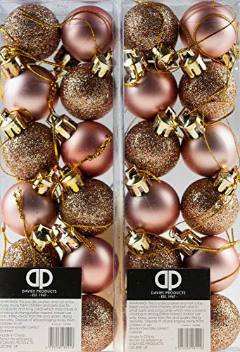 Set Of 24 Mini Christmas Shine Glitter Tree Baubles Decorations - Rose Gold