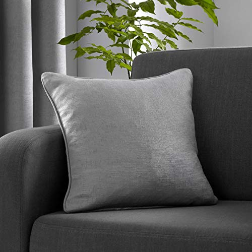 Fusion - Silver Cushion (43 x 43cm) - Filling Included - Piped Edge - Matching Curtains Available - Silver Grey Cushion with Cover Included/Cushion Insert - Strata Collection