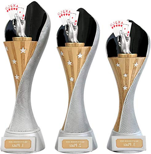Pokal M Skat Karten AUXON Skatpokal Trophäe Poker 3 Größen mit Gravur