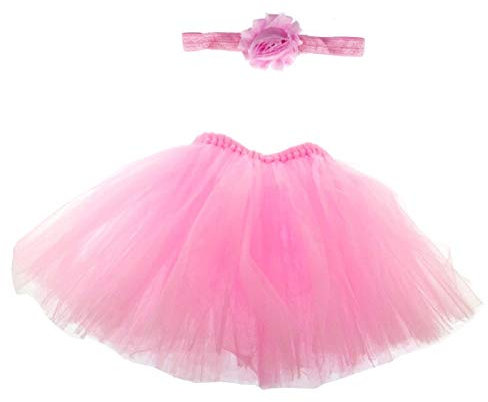 Gonna Tulle Neonata Fascia Capelli Fiore Completo Foto TG Unica Colore Rosa Bambina Bimba Minigonna Gonna Corta Cerimonia Fotografia