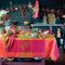 Garnier-Thiebaut 41067 Mille Tutti Frutti Tischdecke Sangria, Baumwolle, Rot/Ausflug, einfarbig (Getaway Solids)