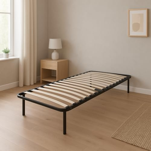 Literie Julien Julie - Solide et Confortable Sommier Cadre a Lattes + Pieds 80x200 x 29 cm en Metal - Montage Rapide et Facile - epaisseur du Metal +/- 1,2 mm 14 Lattes en 9mm