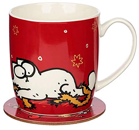 Puckator Weihnachten Simon's Cat Katze Tasse & Untersetzer Set aus Porzellan